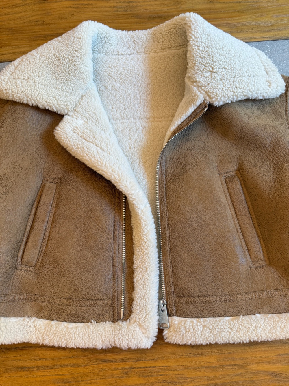 Mango MNG Suede Cropped Aviator Jacket Shearling Collar Large - Picture 5 of 15